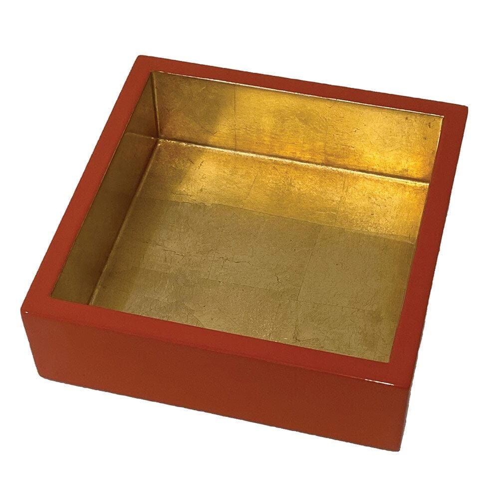 Coral With Gold Lacquer Cocktail Napkin Holder