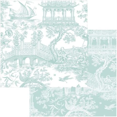 Chinoiserie Toile Reversible Gift Wrapping Paper in Robin's Egg  30'' x 8' Roll