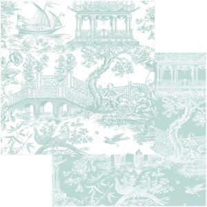 Chinoiserie Toile Reversible Gift Wrapping Paper in Robin's Egg  30'' x 8' Roll