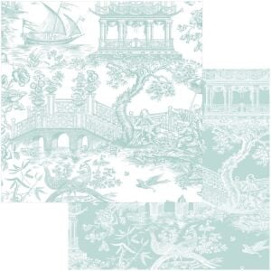 Chinoiserie Toile Çift Taraflı Hediye Paketi Kağıdı Robin Yumurtası Mavisi Rulo