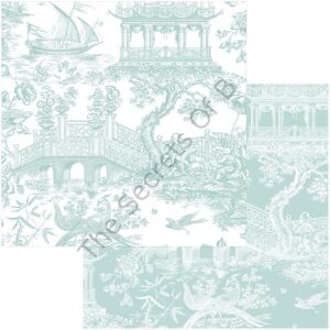 Chinoiserie Toile Çift Taraflı Hediye Paketi Kağıdı Robin Yumurtası Mavisi Rulo