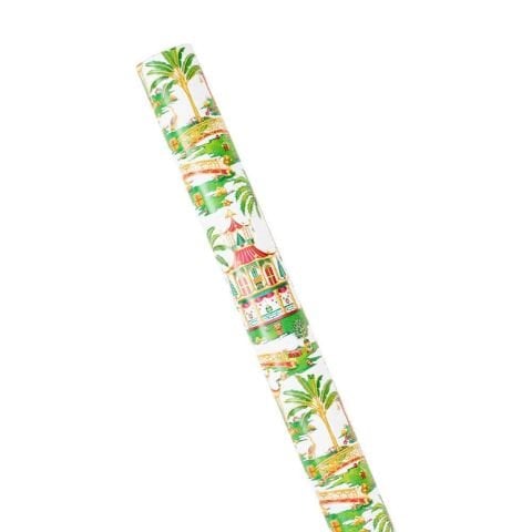 Christmas Pagodas Reversible Gift Wrapping Paper in White - 30'' x 8' Roll