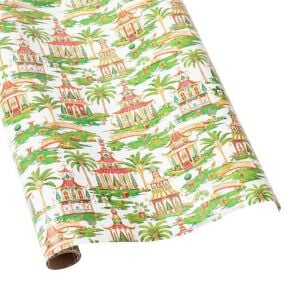 Christmas Pagodas Reversible Gift Wrapping Paper in White - 30'' x 8' Roll