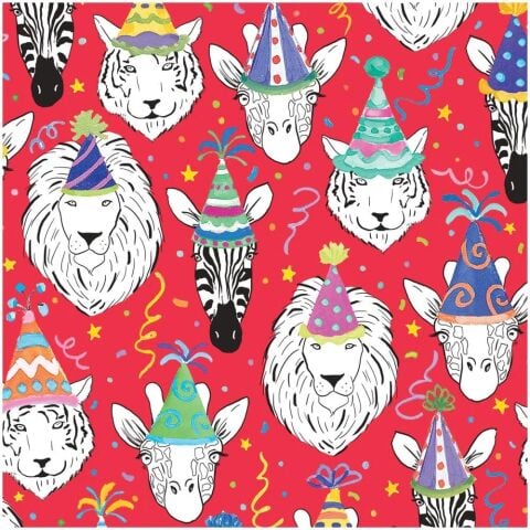 Safari Birthday Gift Wrapping Paper in Red  30'' x 8' Roll