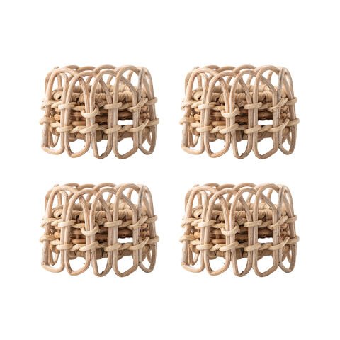 Provence Rattan Napkin Ring Set/4 - Whitewash