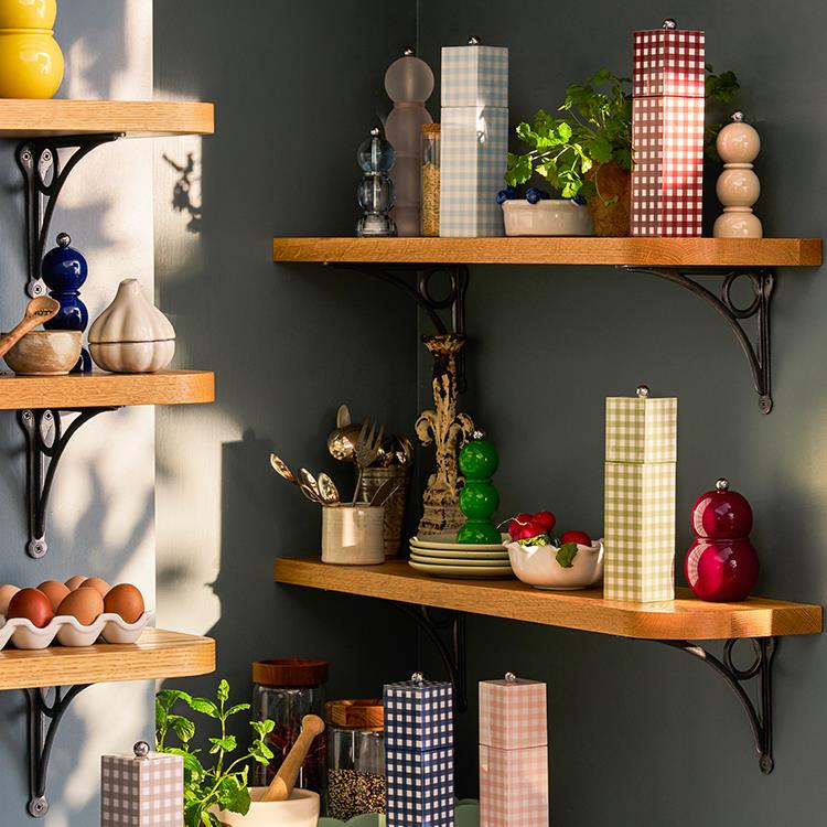 Gingham Square Pillar Salt or Pepper Mill